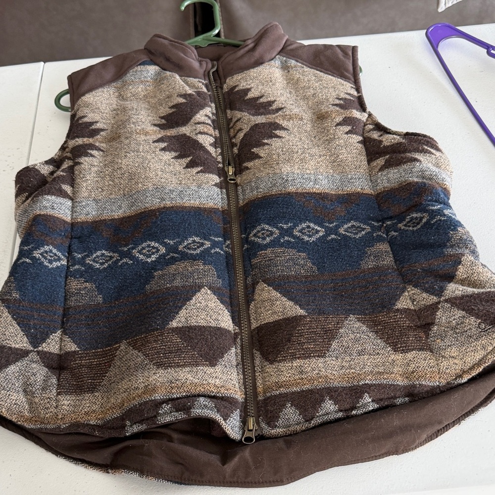 Brown and Blue Patterned Women's Vest